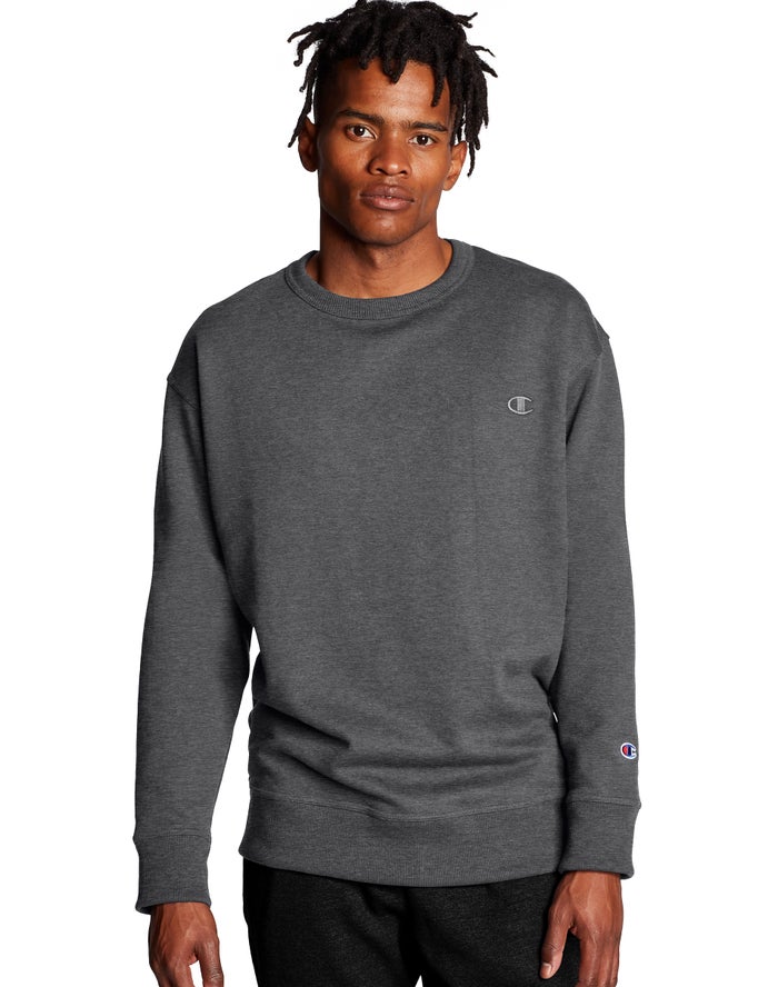 Champion Sweatshirt Heren - DonkerGrijs - Powerblend Fleece Crew C Logo ( 637841-QLC )